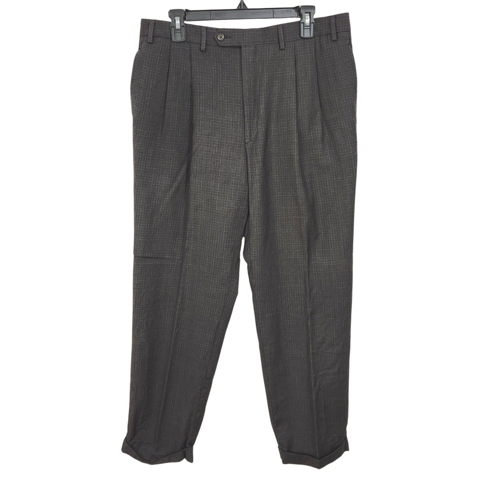 Lauren Ralph Lauren 100% Wool Pleated Dress Pants 34x29 Brown Cuffed Trousers